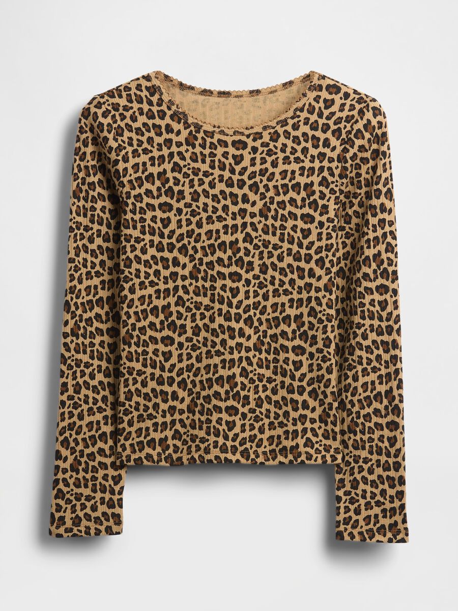 Maglia a maniche lunghe marrone leopardata in cotone_2