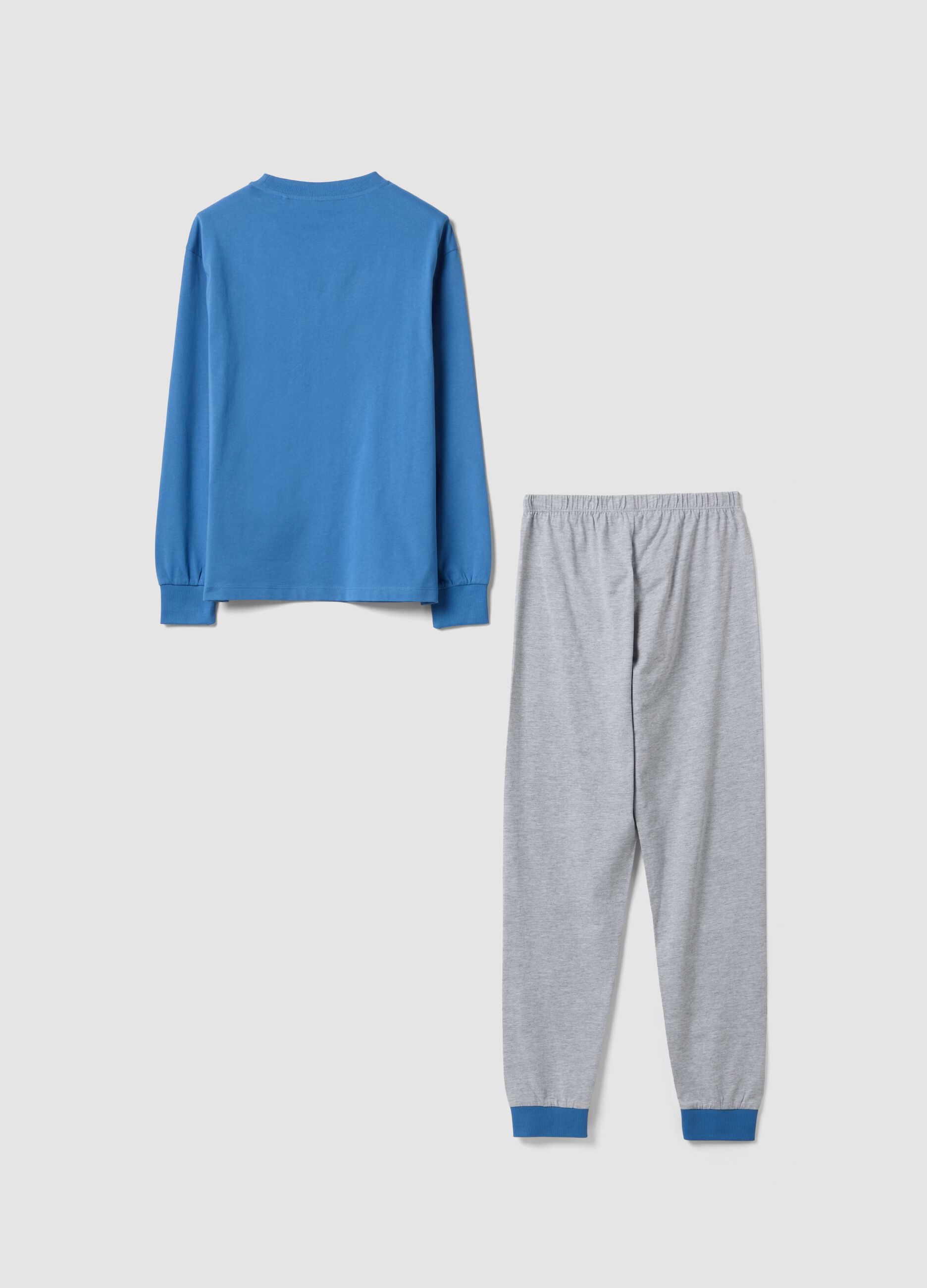 Pigiama blu in puro cotone organico con girocollo