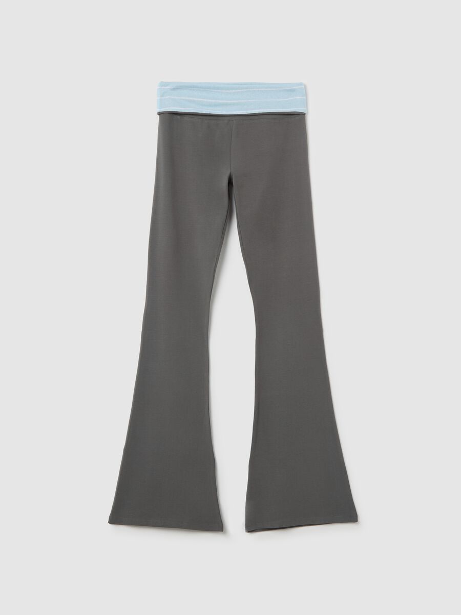 Grey flare-fit leggings with striped fold at the waist_4