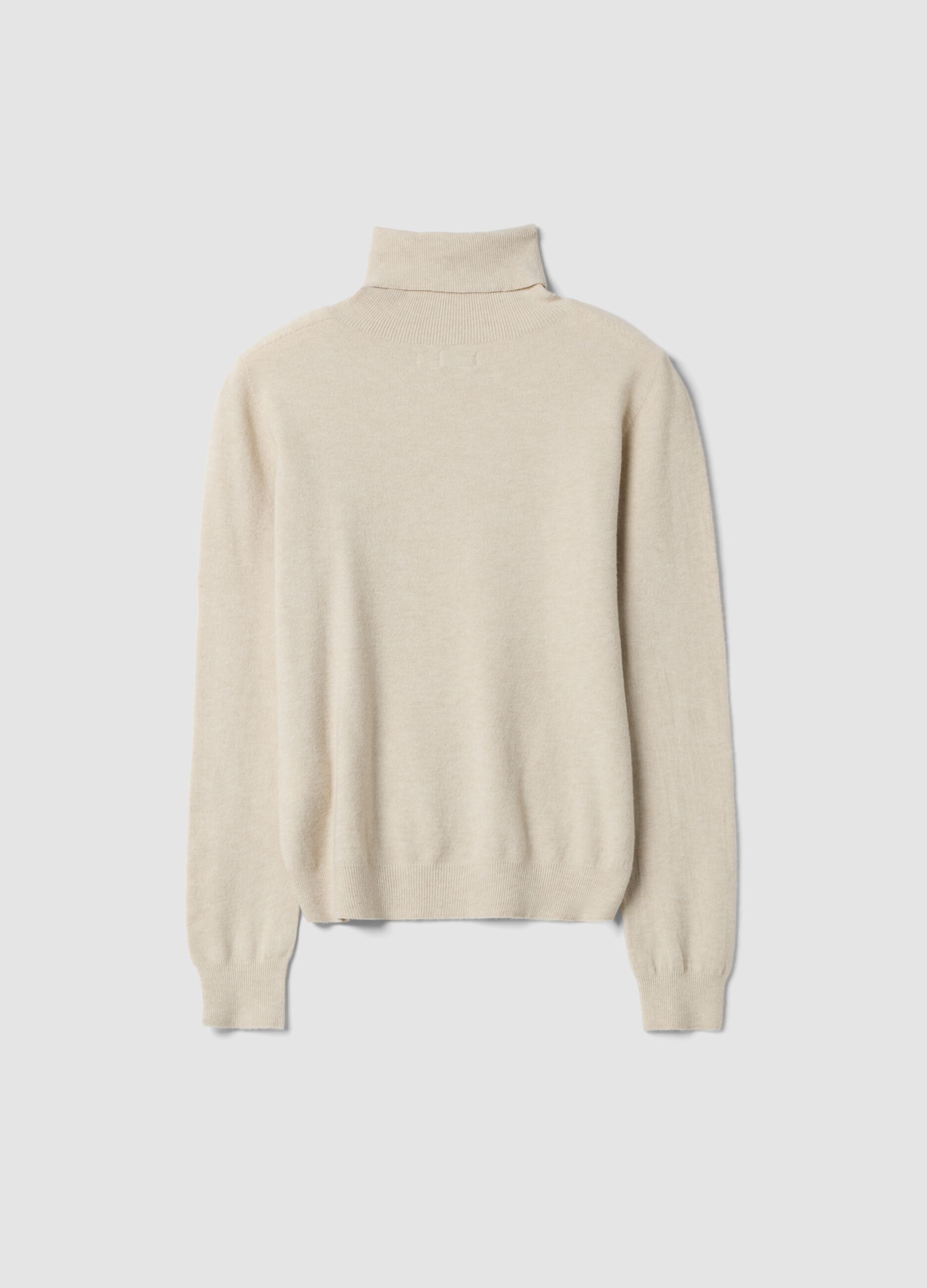 Beige high-neck jumper in viscose and wool blend, regular fit
