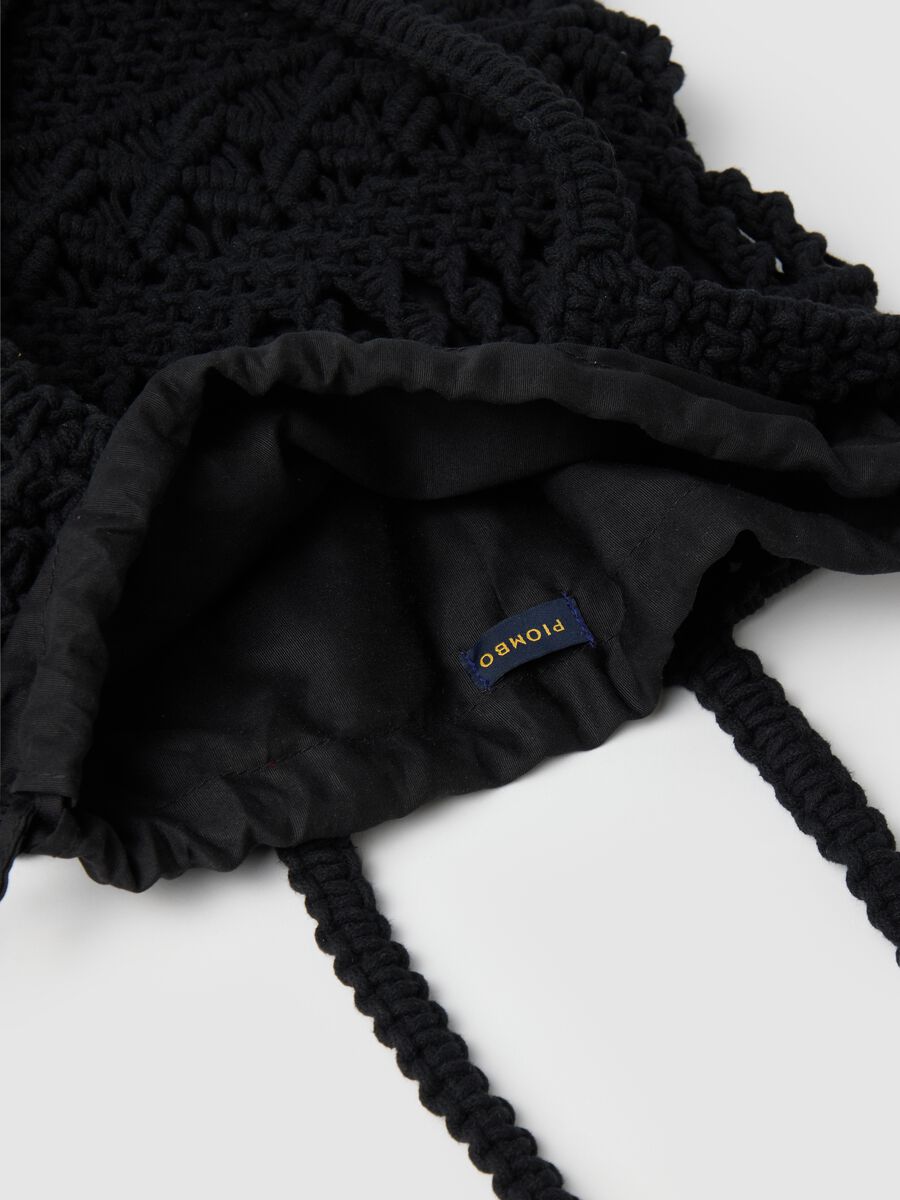 Women's black cotton blend woven tote bag_2