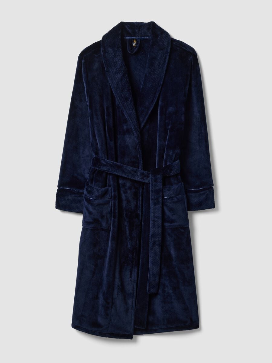 Long blue dressing gown with belt and pockets_0