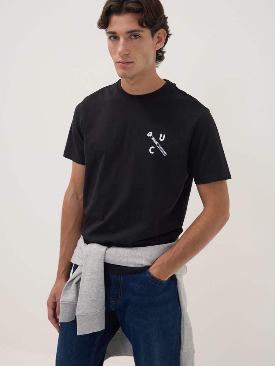 Black pure cotton crew-neck printed T-shirt_1
