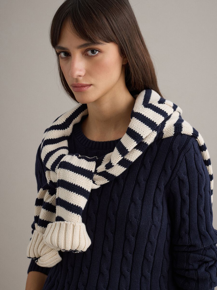 Blue sweater in pure cotton with regular fit and cable knit_0