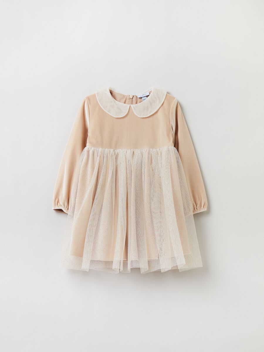Vestitino in velour con tulle e glitter_0