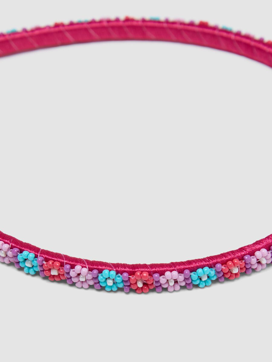 Cerchietto rosa da bambina con perline colorate_1