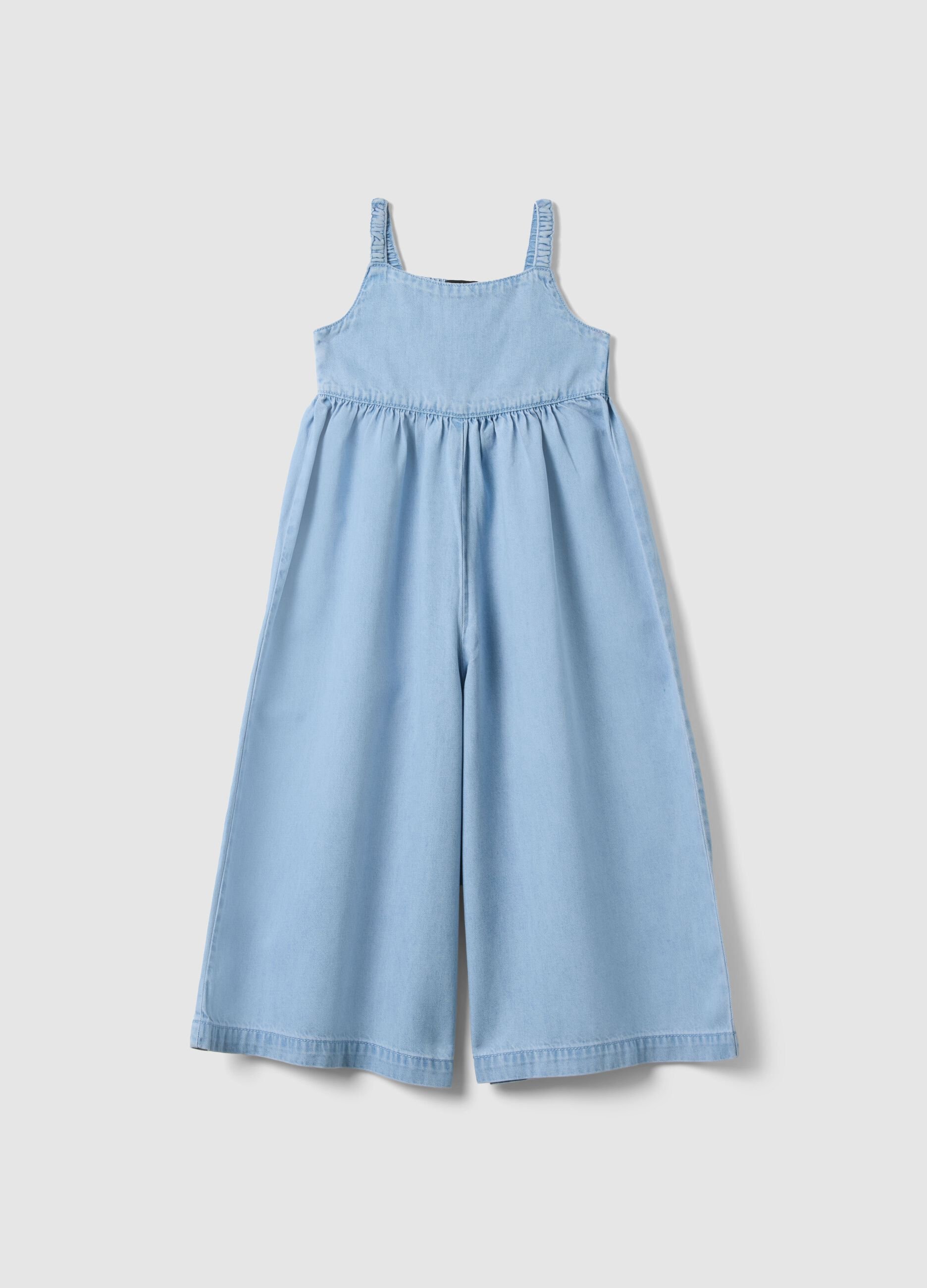 Salopette in misto cotone denim azzurro da bambina regular fit