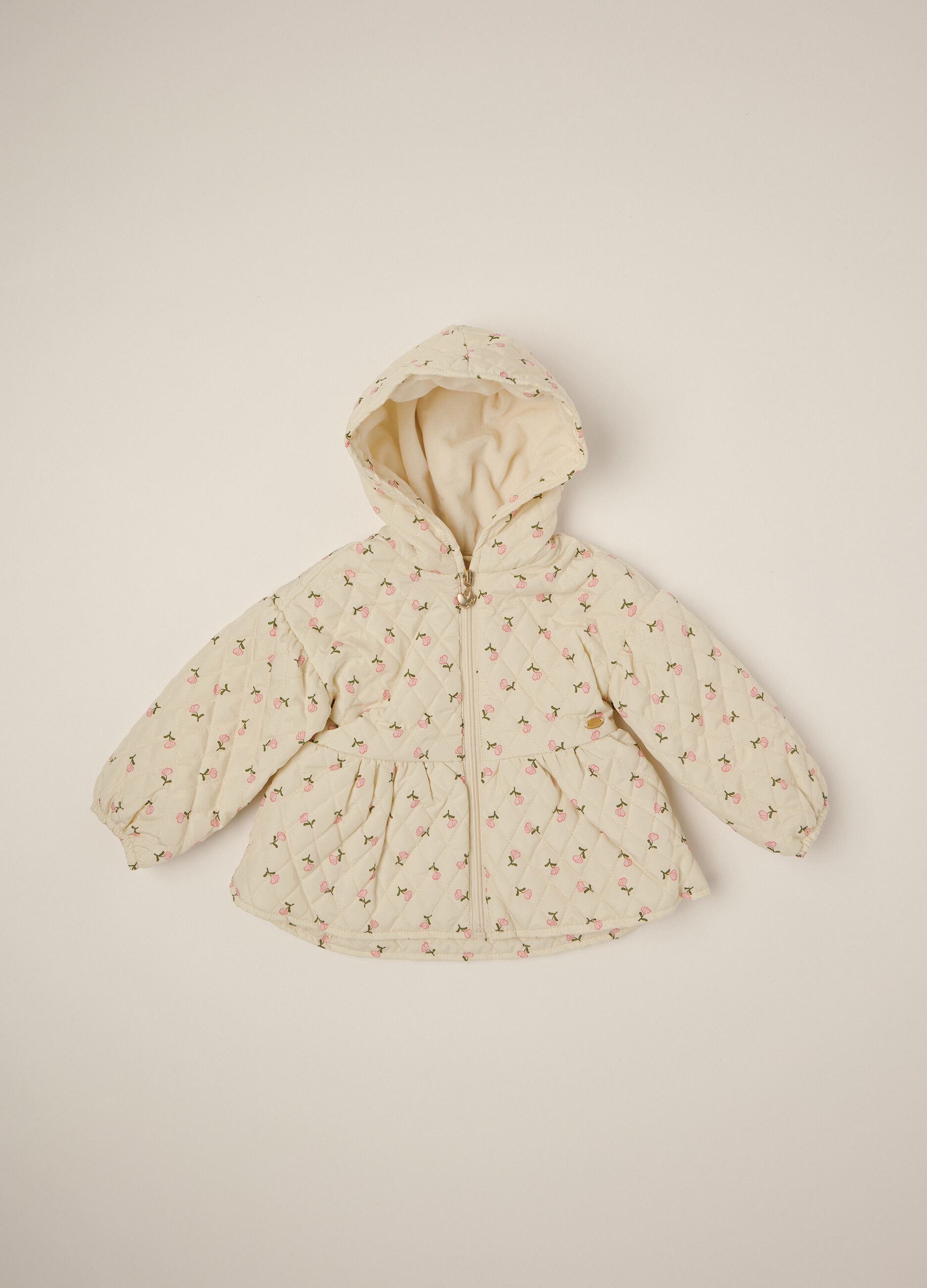 Beige jacket for newborn girl with floral print