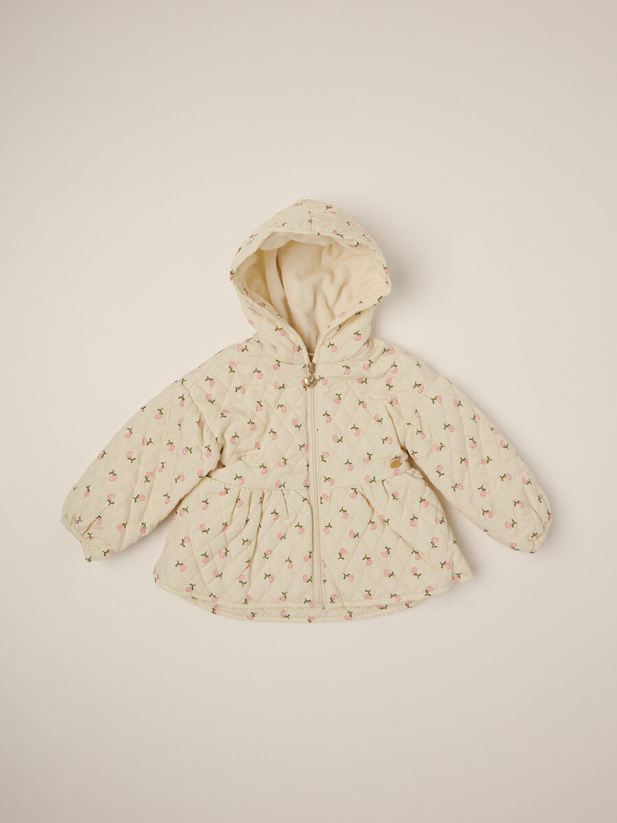 Beige jacket for newborn girl with floral print_0