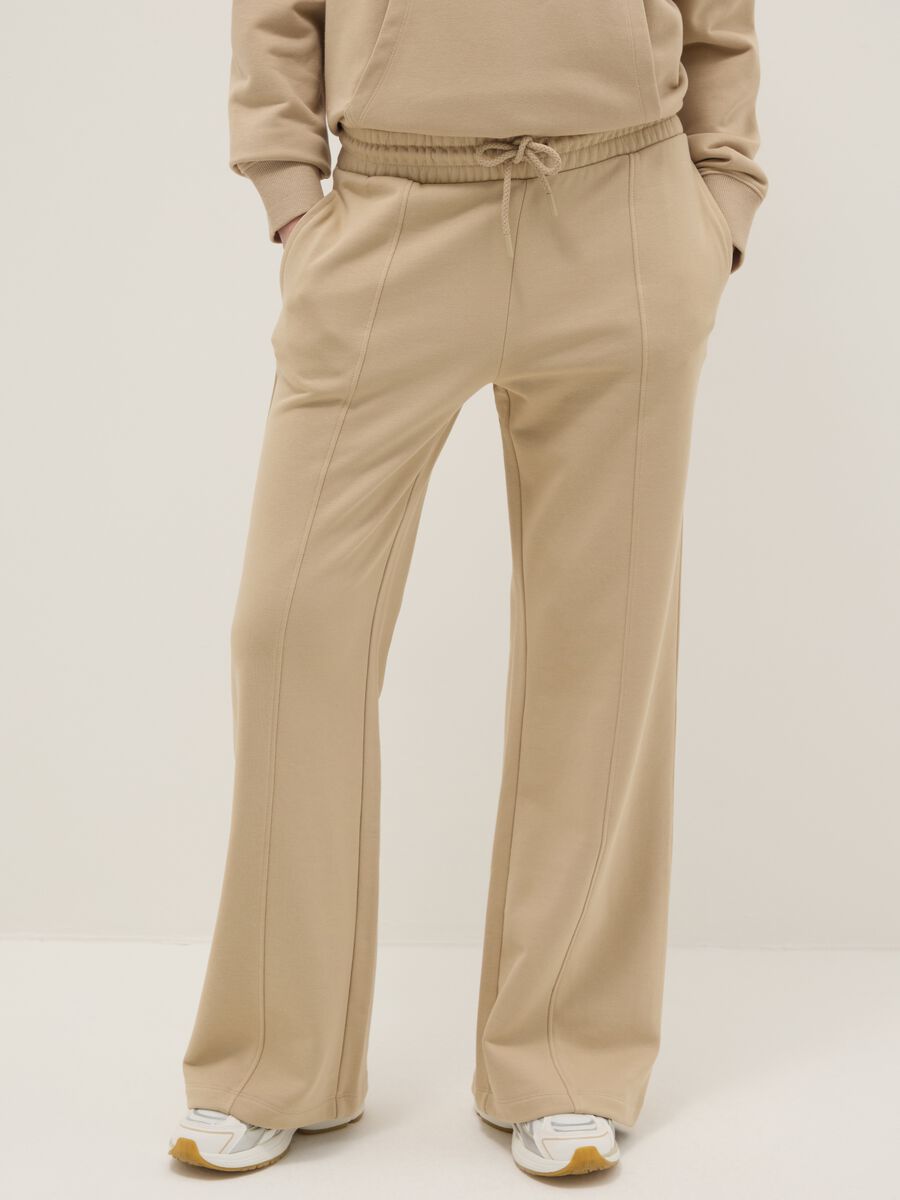 Beige Cotton Blend Regular Fit Jogger Trousers_1