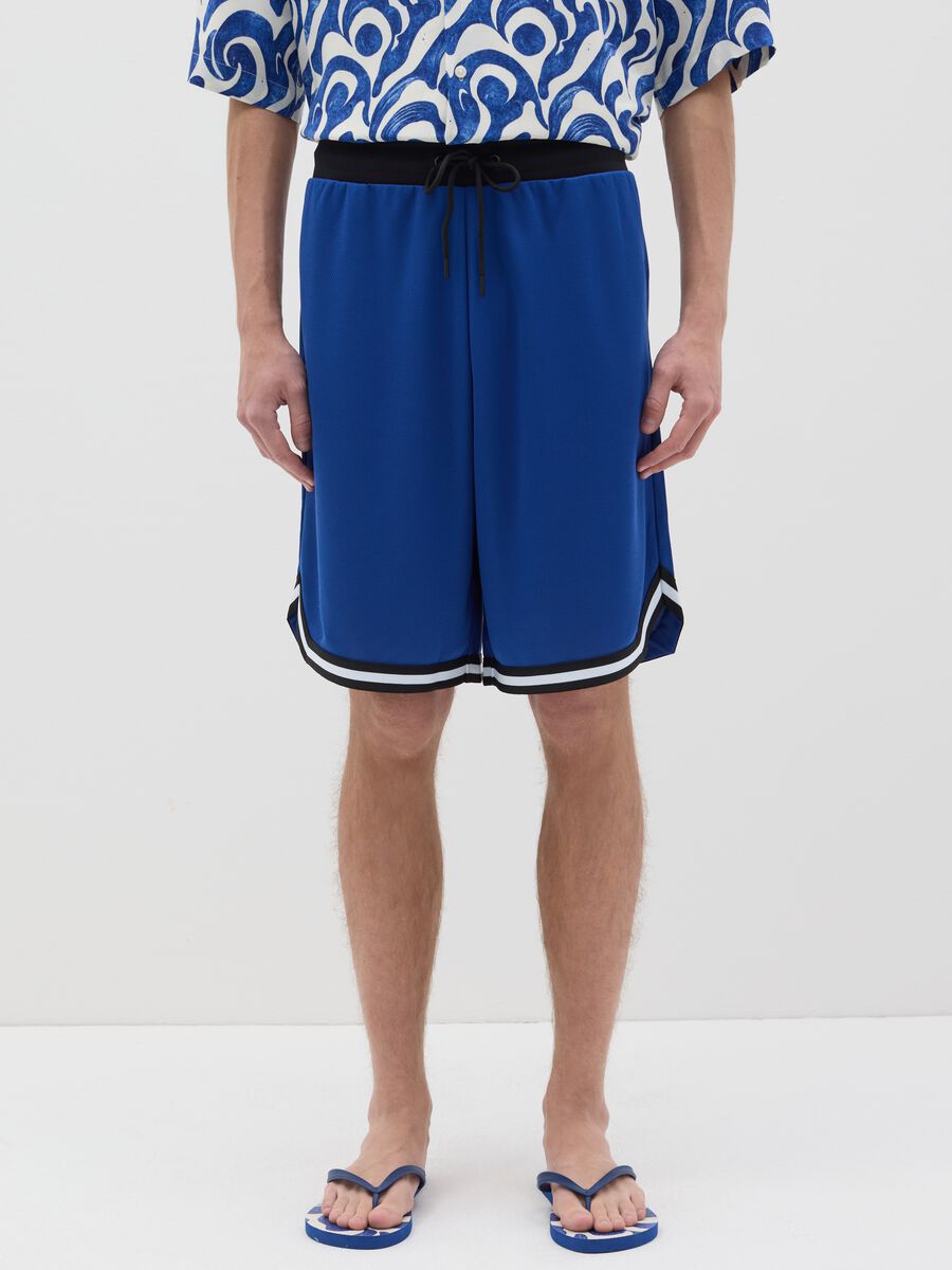 Men's Blue Bermuda Shorts in Mixed Fabric_1