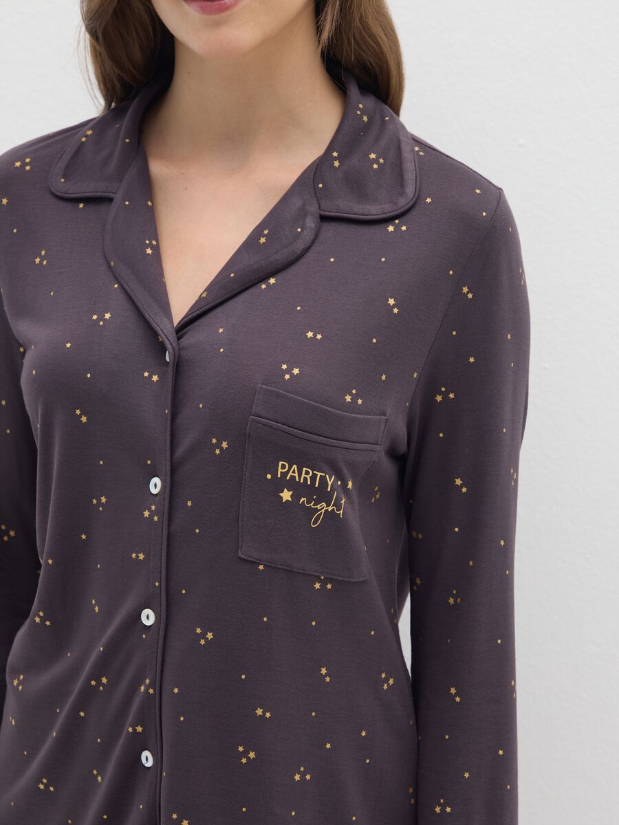 Brown pajama shirt regular fit with print_3