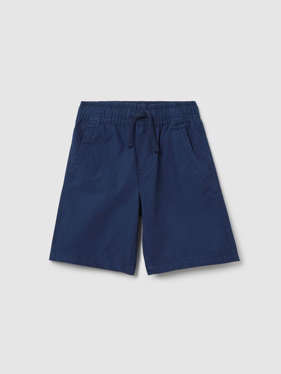 Blue Bermuda joggers in ripstop canvas with drawstring_0