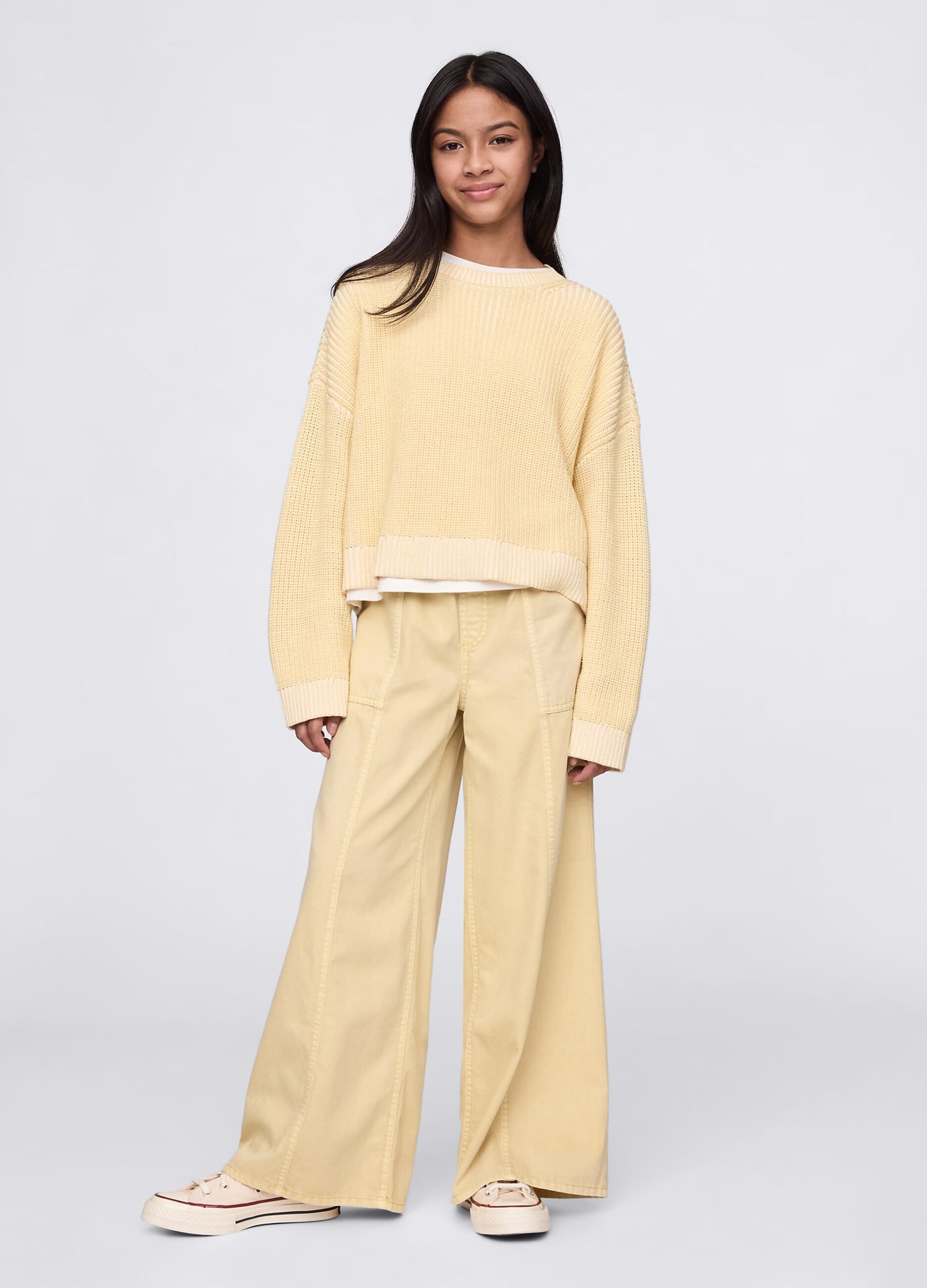 Yellow wide-leg trousers with drawstring