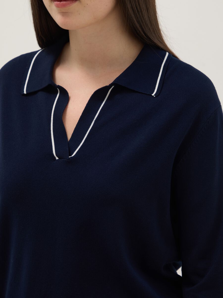 Blue viscose blend jumper with polo collar regular fit_3
