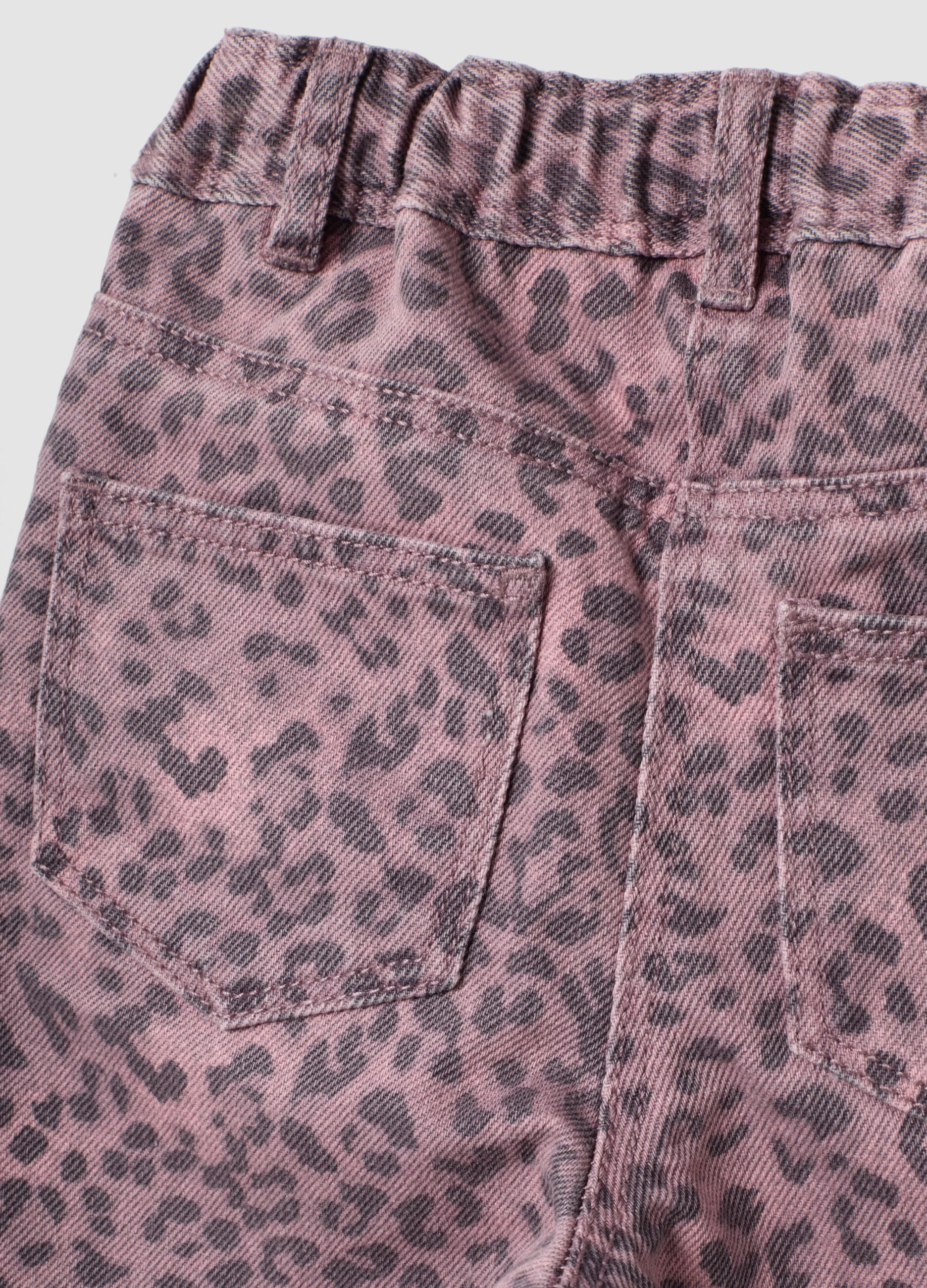 Pink leopard-print pure cotton trousers for baby girl, regular fit