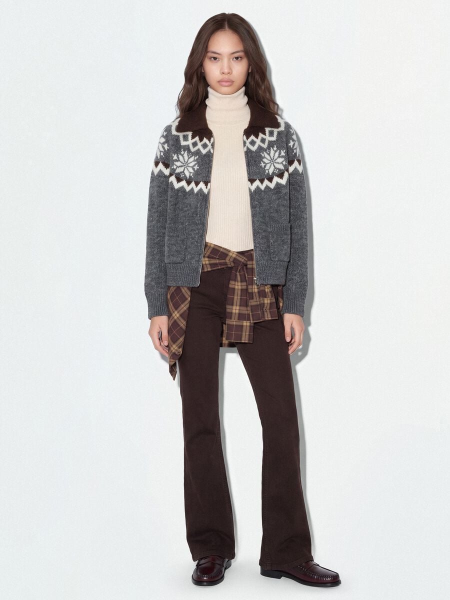 Grey jacquard cardigan with collar and zip, regular fit_1