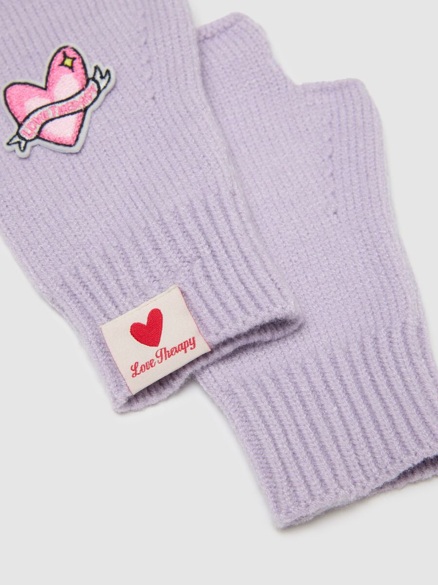 Girls' Lilac Fingerless Gloves with Love Therapy Patch_2