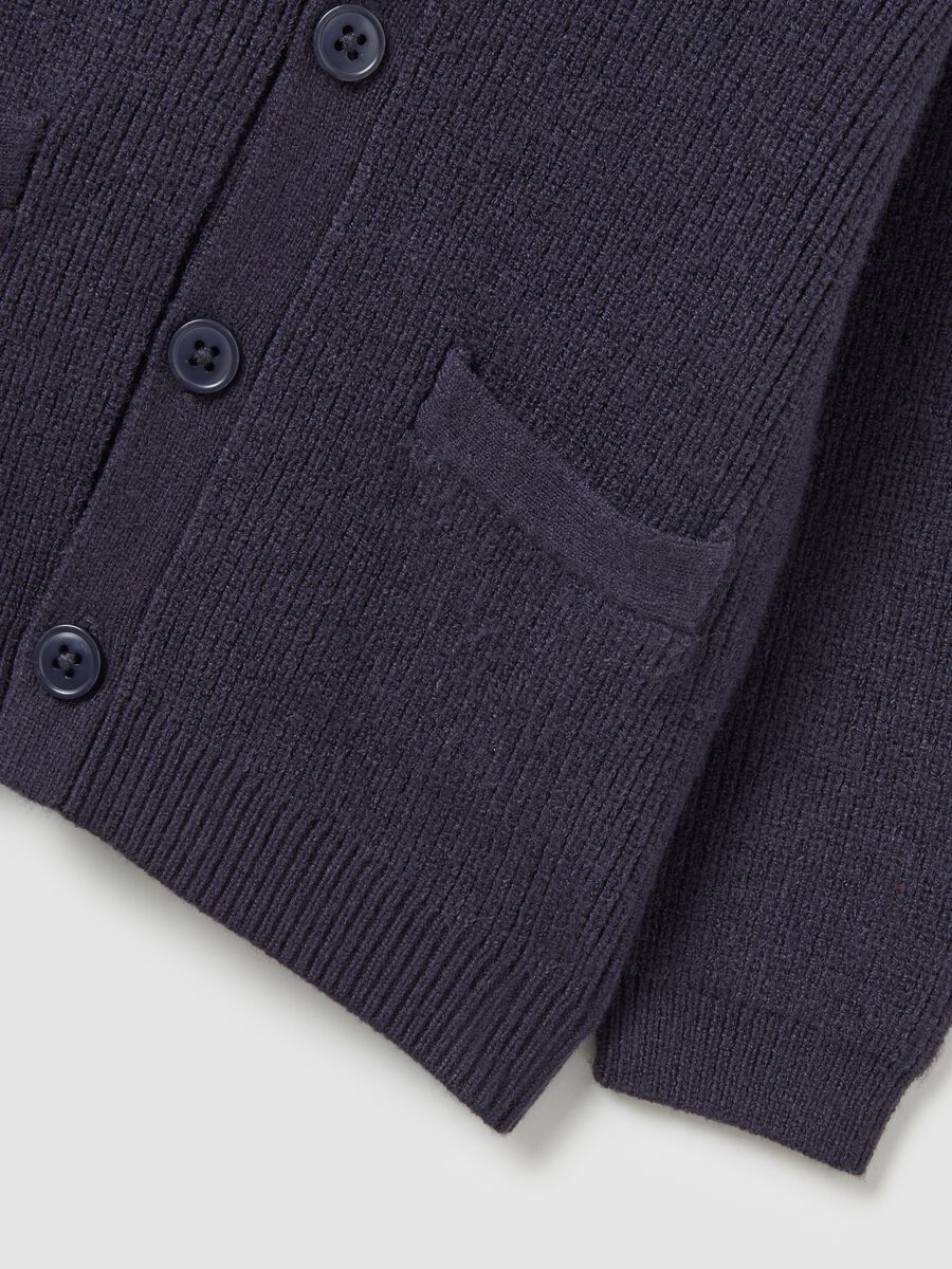 Regular Fit Blue Ribbed Baby Cardigan with Hood_3