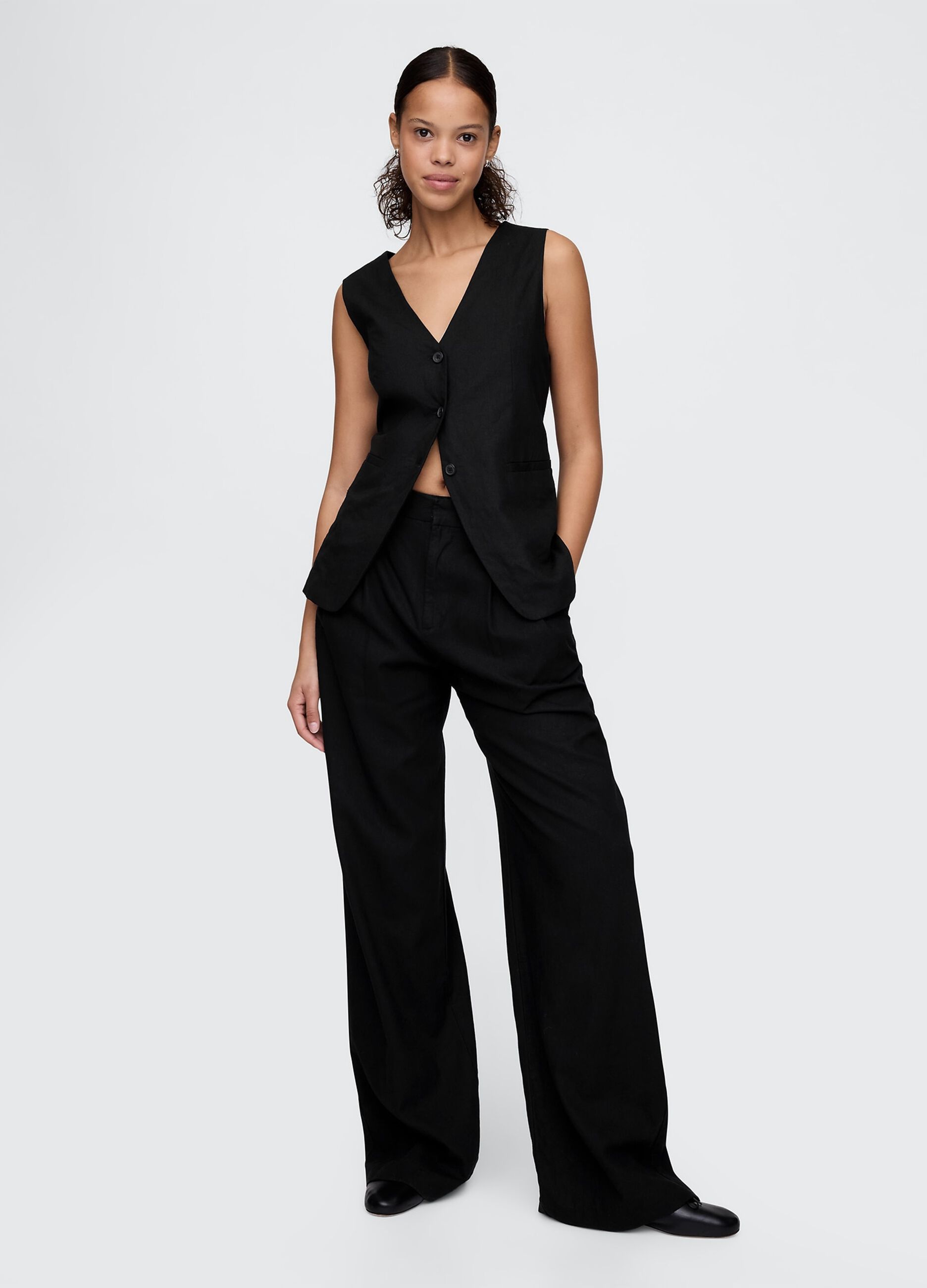 Black Linen and Viscose Waistcoat