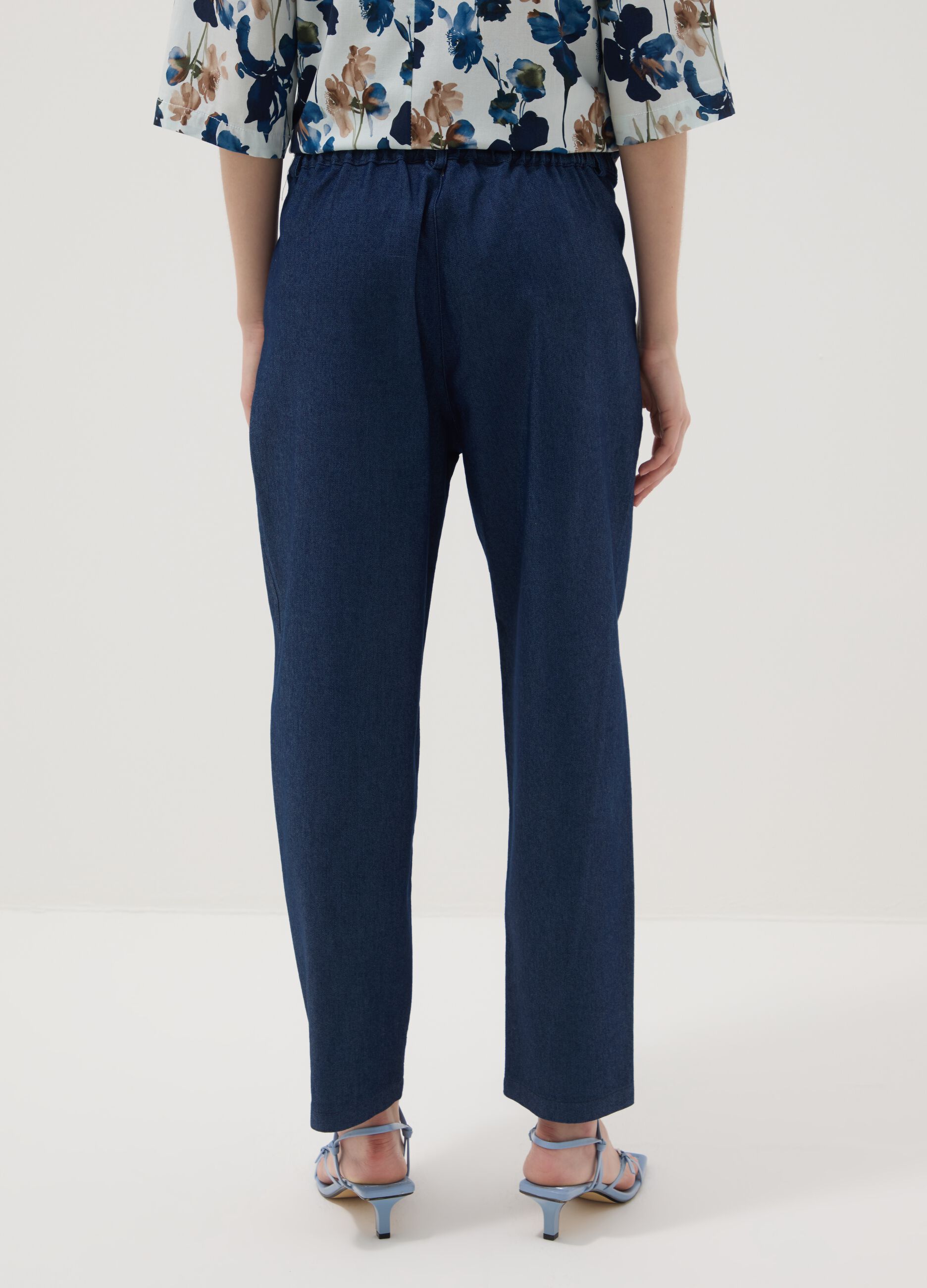 Blue regular-fit stretch cotton trousers