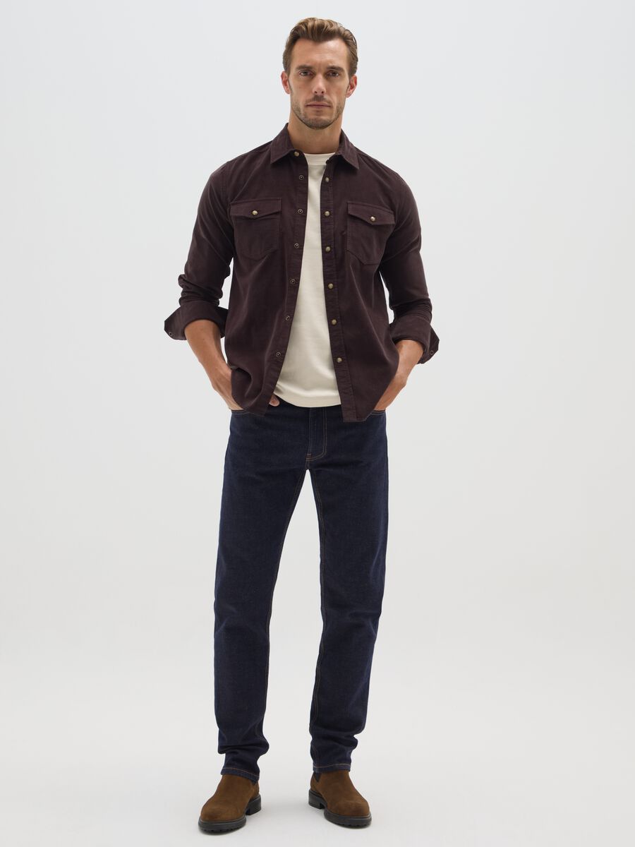 Regular fit corduroy shirt in pure brown cotton_1