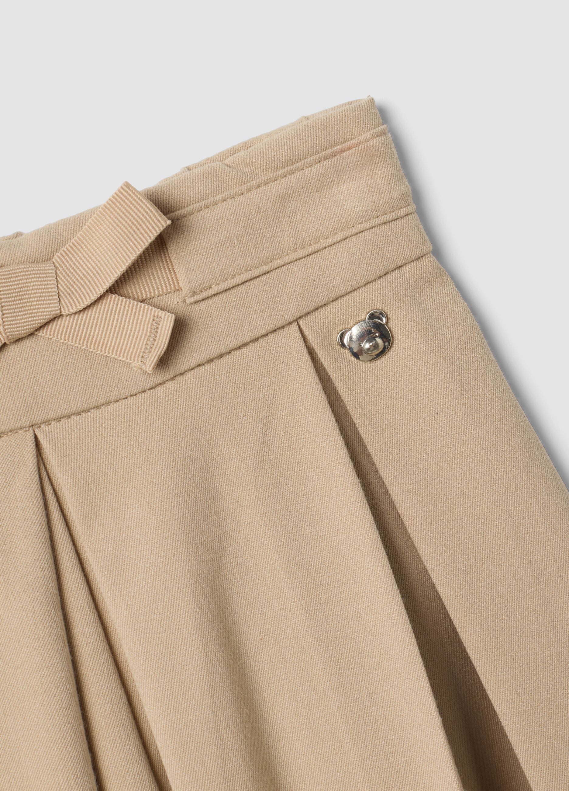 Pantaloni beige wide leg in viscosa elasticizzata con fiocco per bimba