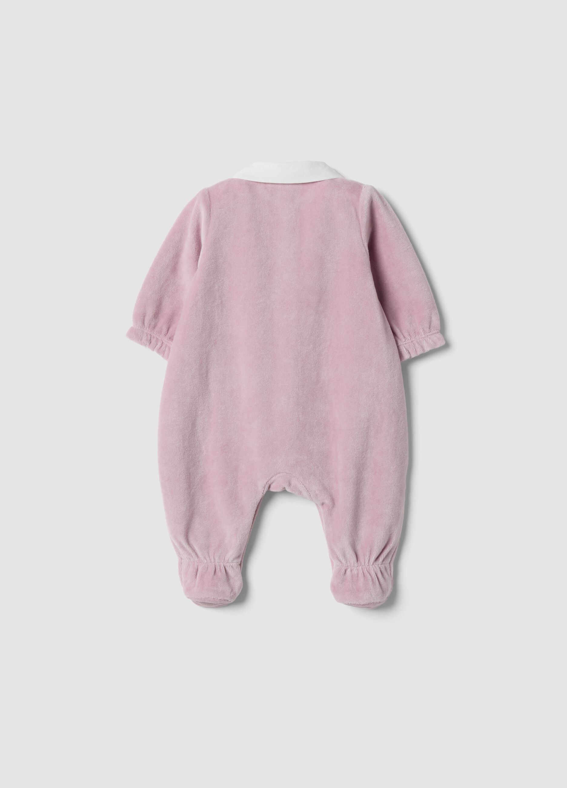 Pink organic cotton-blend baby sleepsuit with feet