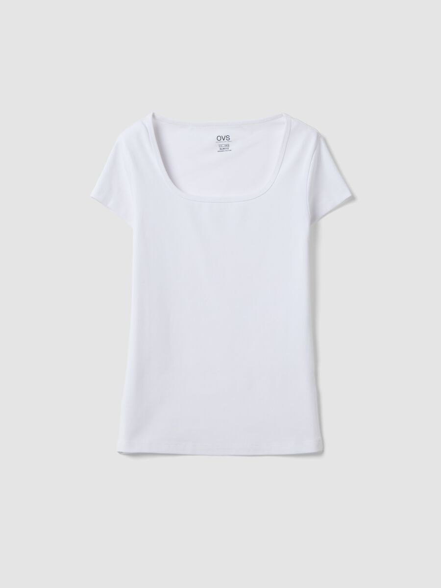 White fitted stretch-cotton T-shirt with square neckline_4