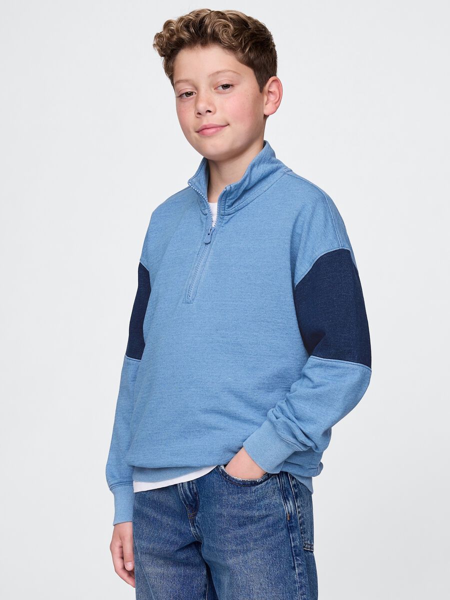 Blue cotton sweatshirt with half zip_0