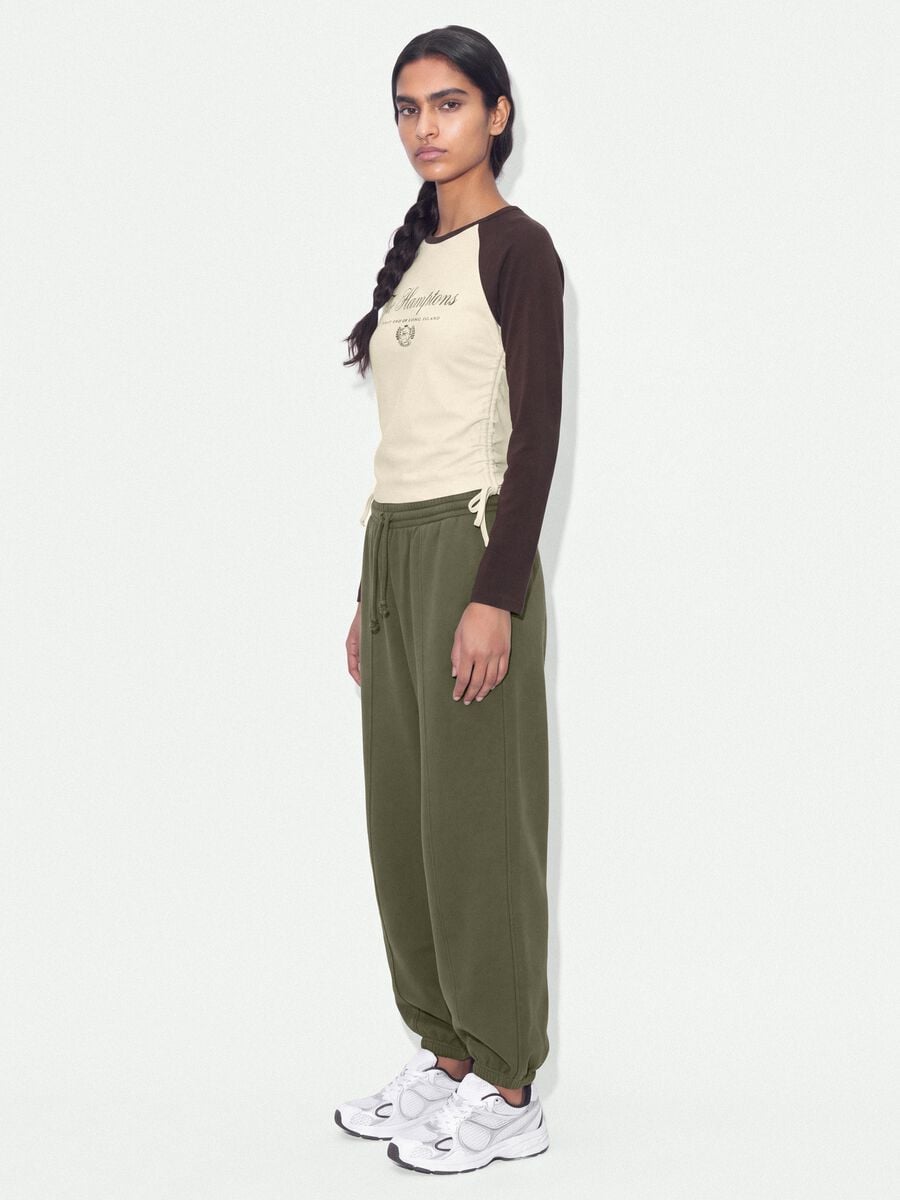 Pantaloni jogger verdi in misto cotone con coulisse_4