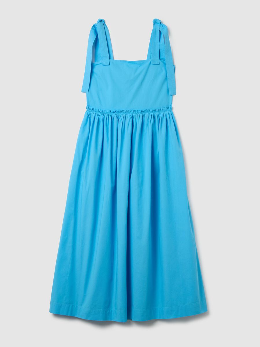 Women's long dress in pure blue cotton_0
