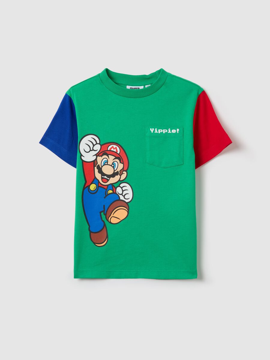 Colourblock cotton T-shirt with Super Mario™ print_0