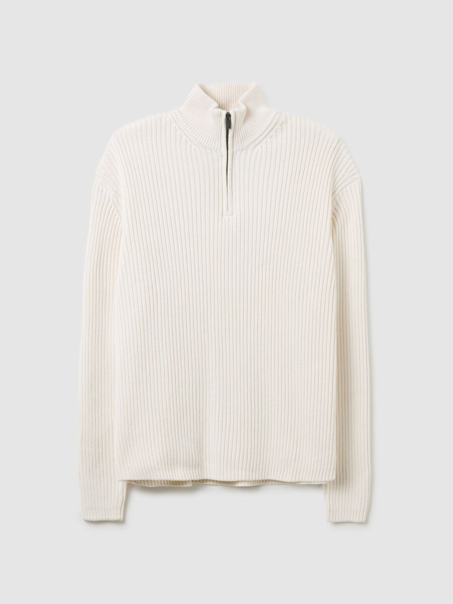 White Ribbed Knit Half-Zip_5