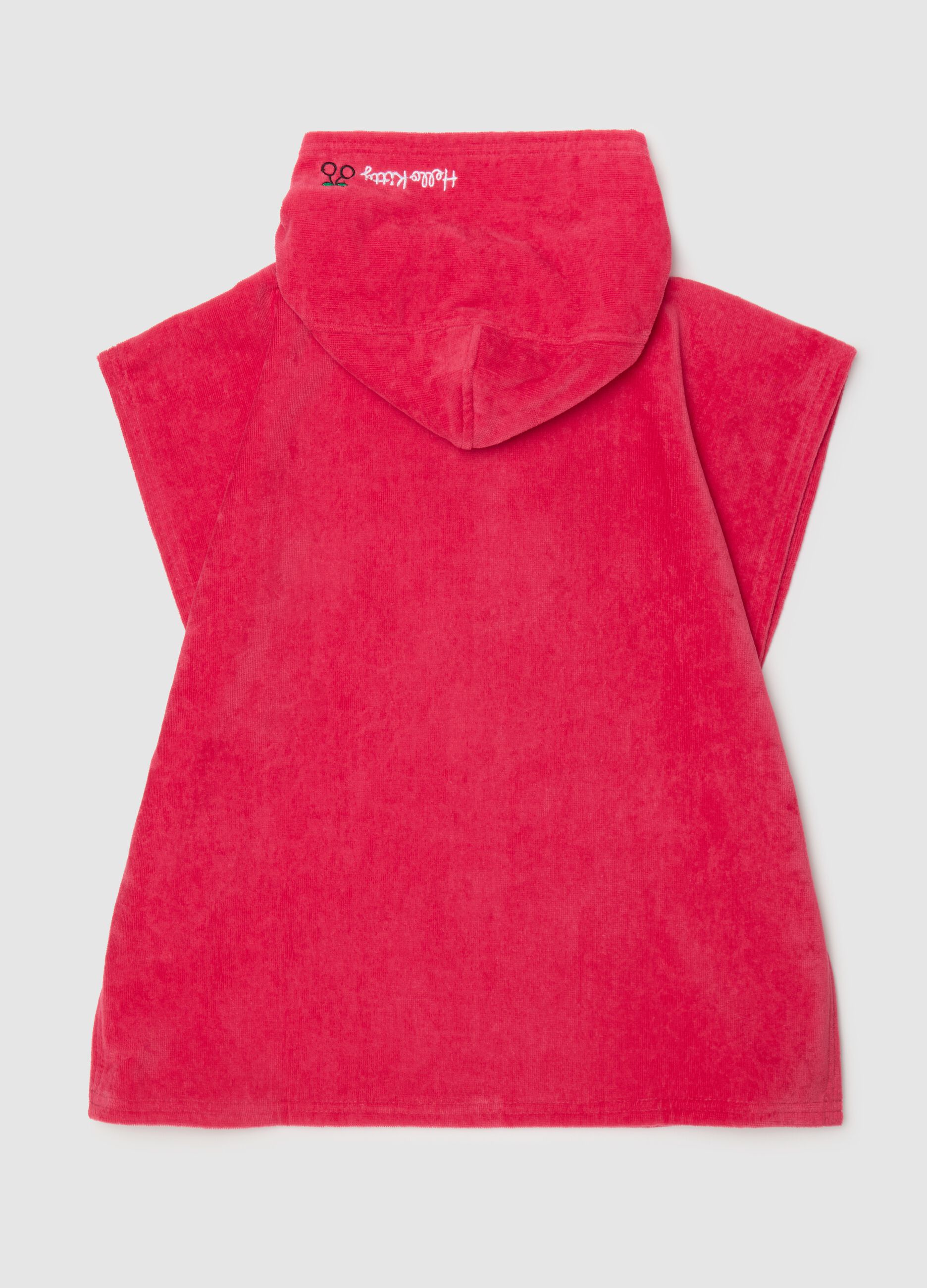 Girls' pure cotton red poncho with hood featuring Hello Kitty print