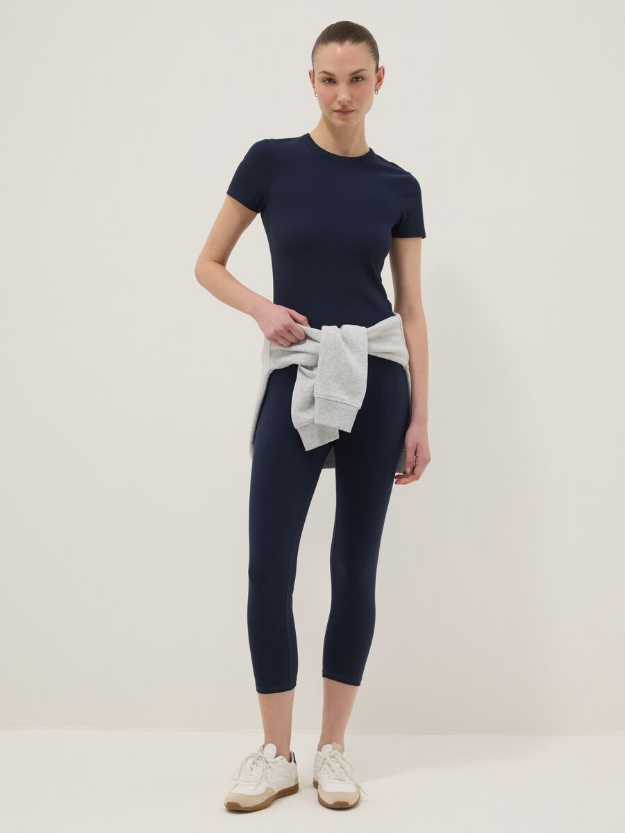 Blue fitted short-sleeve stretch-cotton T-shirt_2