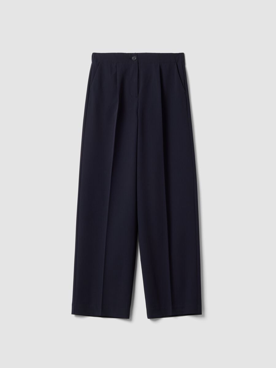 Navy stretch viscose formal trousers, regular fit_4