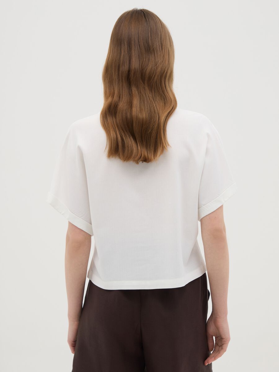 Women's white viscose and linen blend shirt regular fit_3