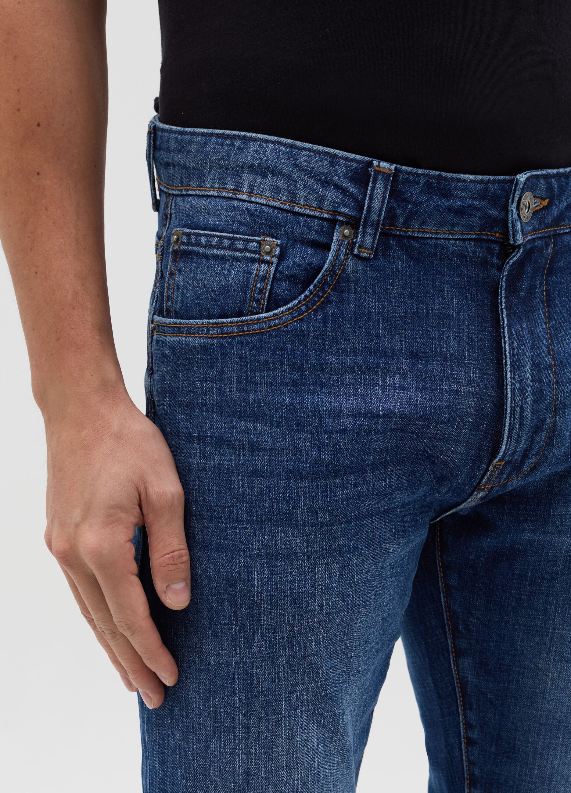 Slim-fit cross-hatch cotton jeans