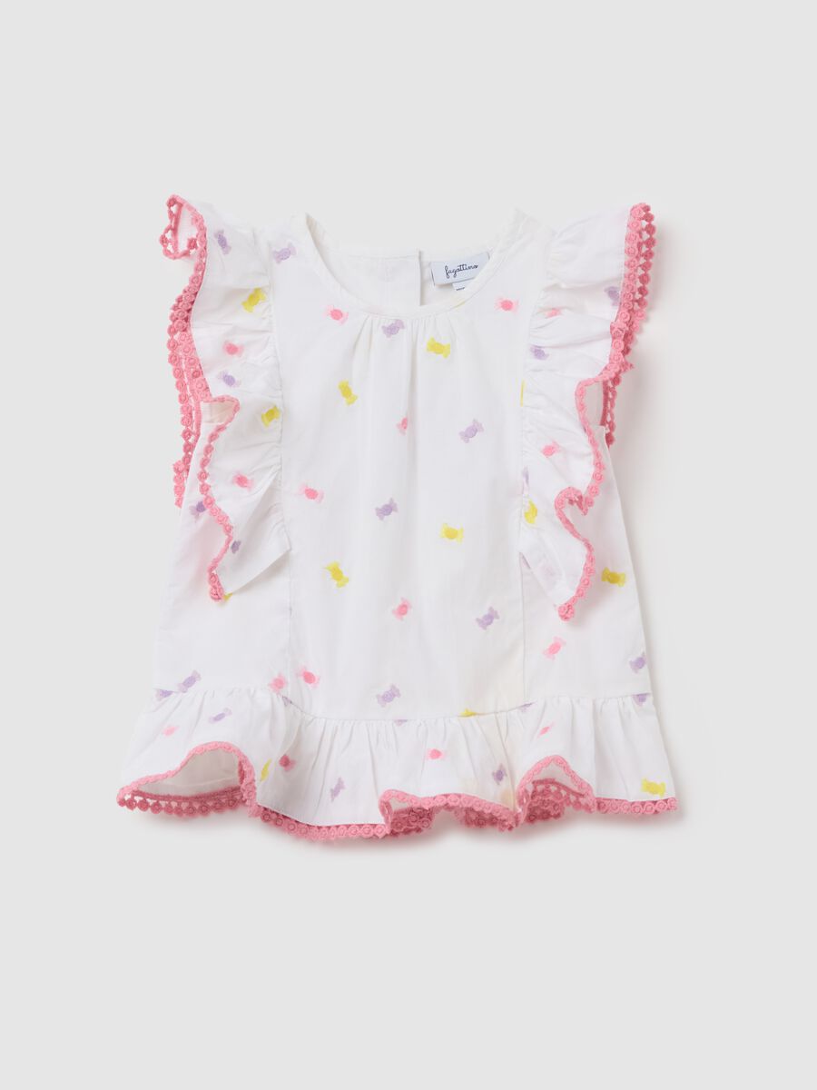 White Summer Blouse with Ruffles and Bow Details Fagottino_0