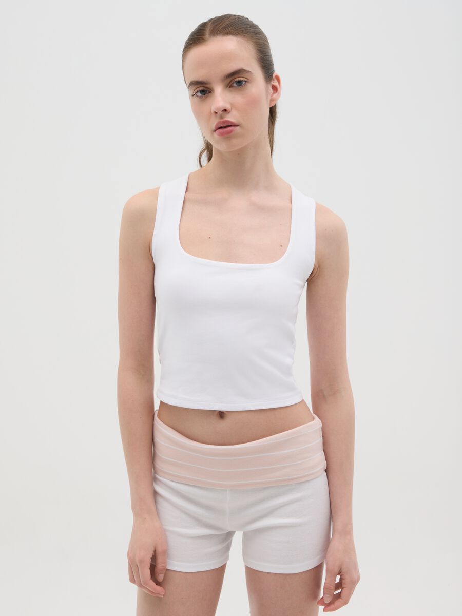 White fitted women's tank top in stretch cotton_0