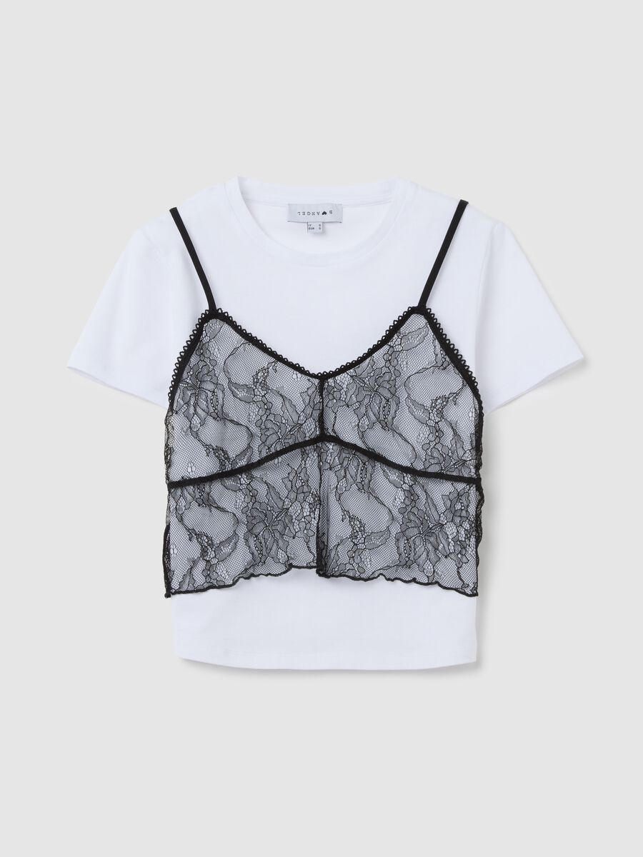 Pure cotton T-shirt with black lace overlay_4