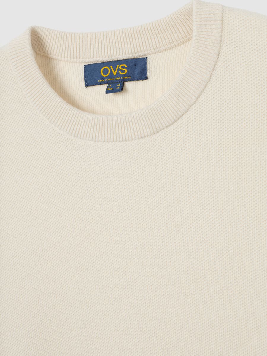 Beige cotton blend crewneck sweater in regular fit_5