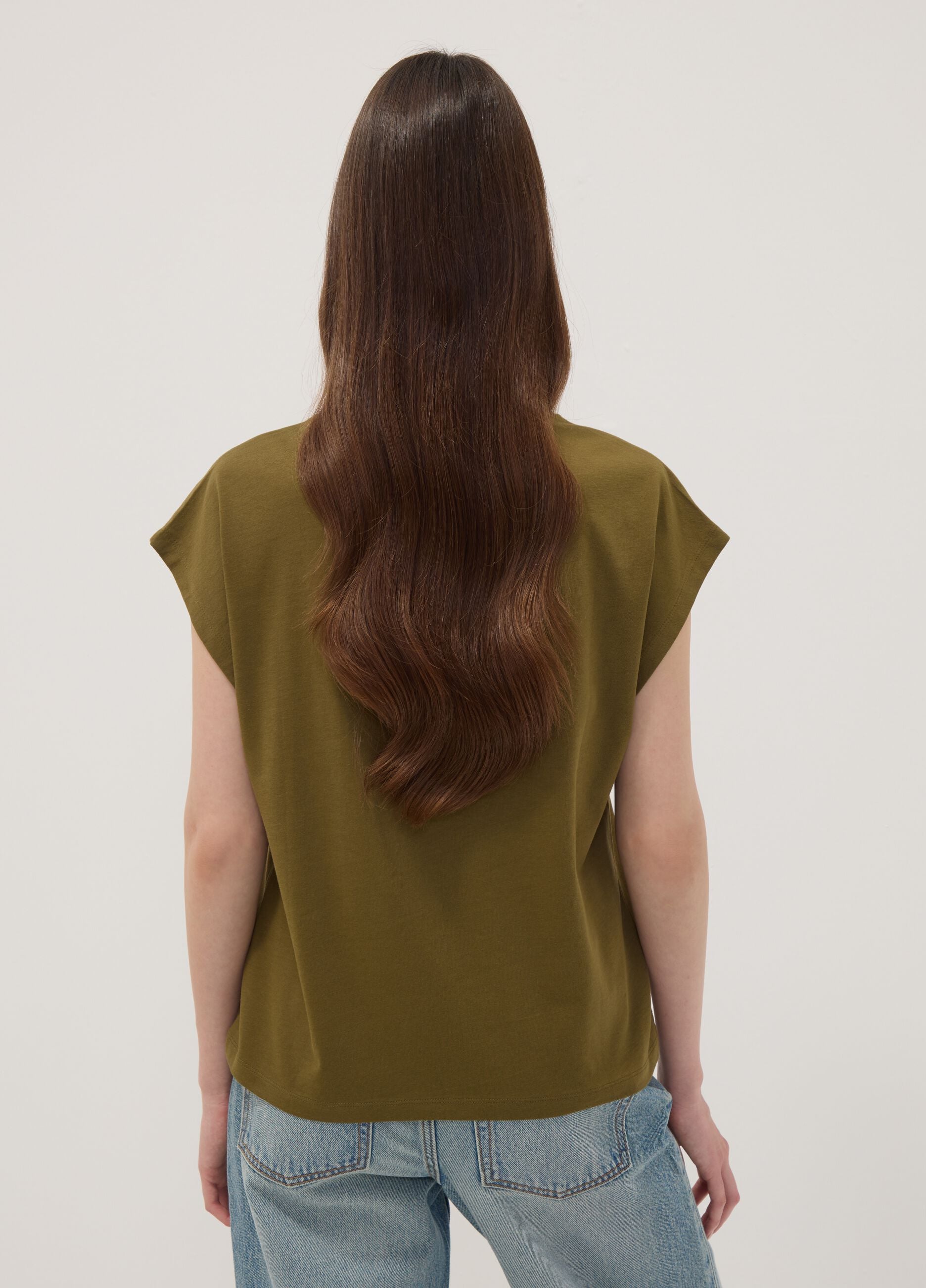 Green pure cotton regular-fit short-sleeve T-shirt