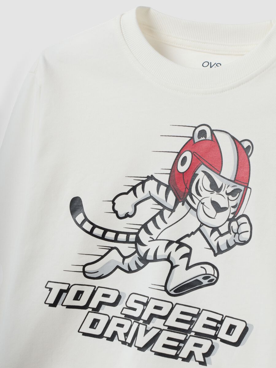 White pure cotton crew-neck T-shirt with Top Speed Driver print_2