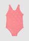 Pink stretch-fabric one-piece swimsuit for baby girls with floral detailing_0
