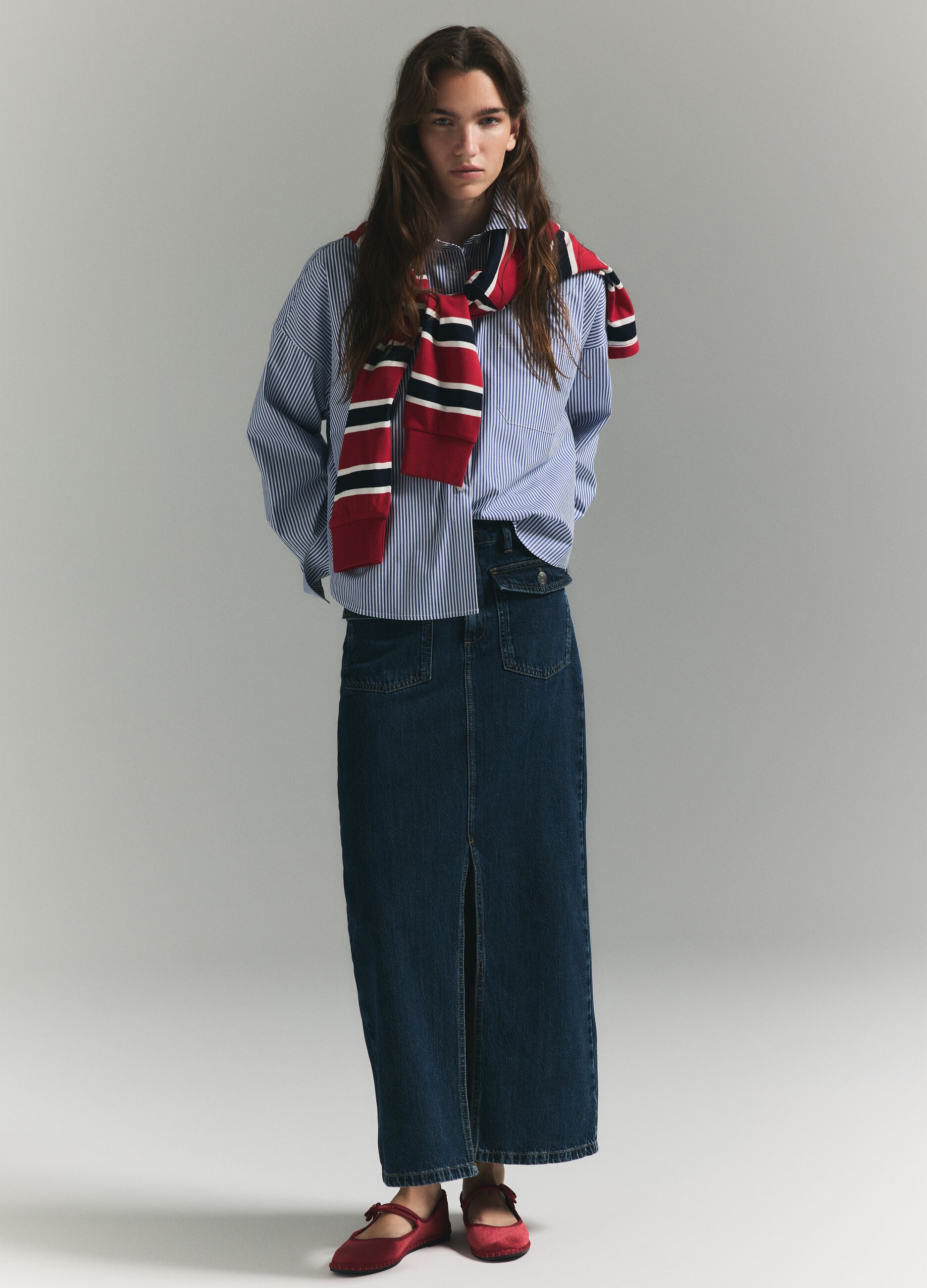 Oversized white and blue striped pure cotton shirt