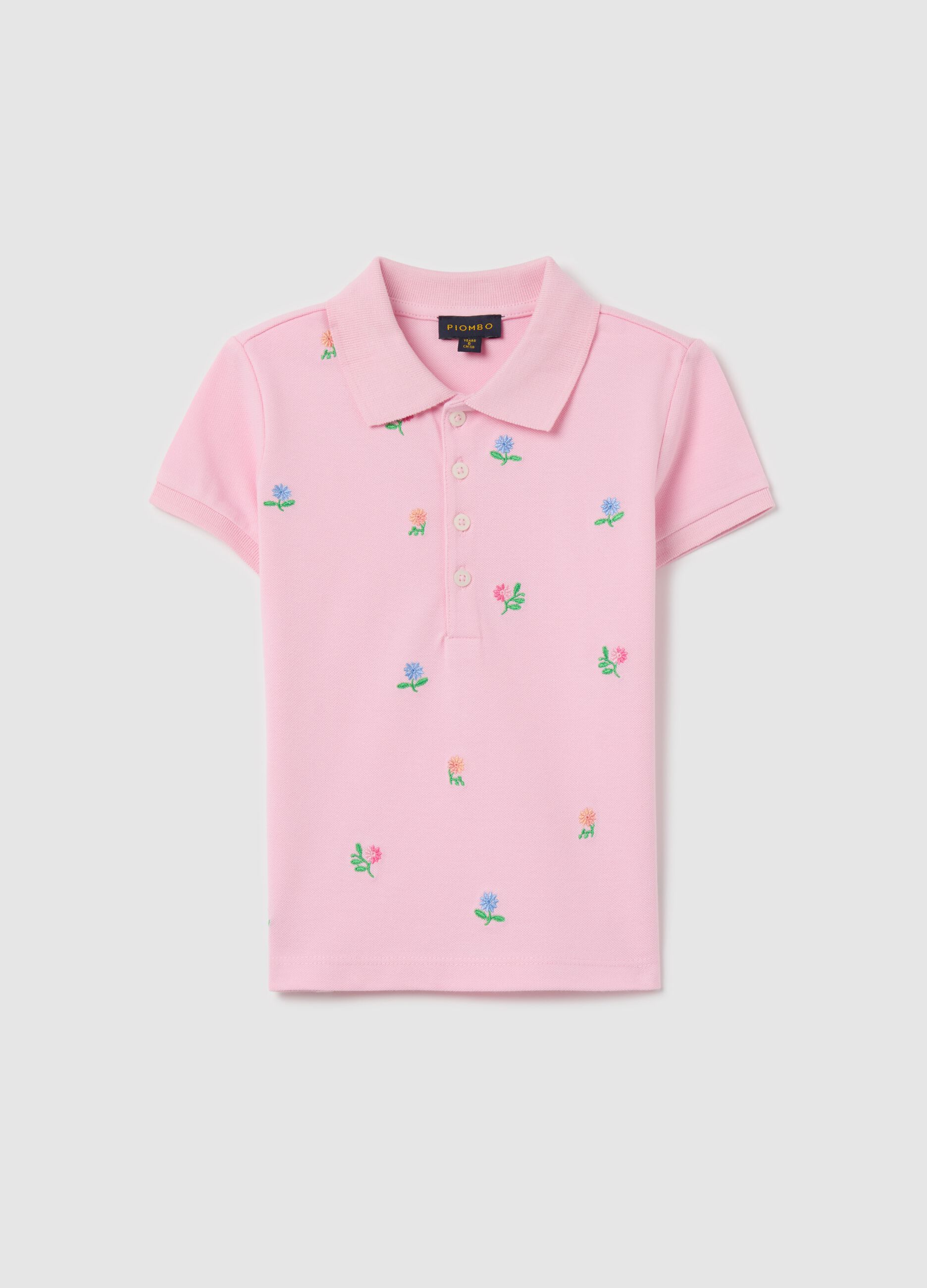 Cotton polo shirt with embroidered flowers