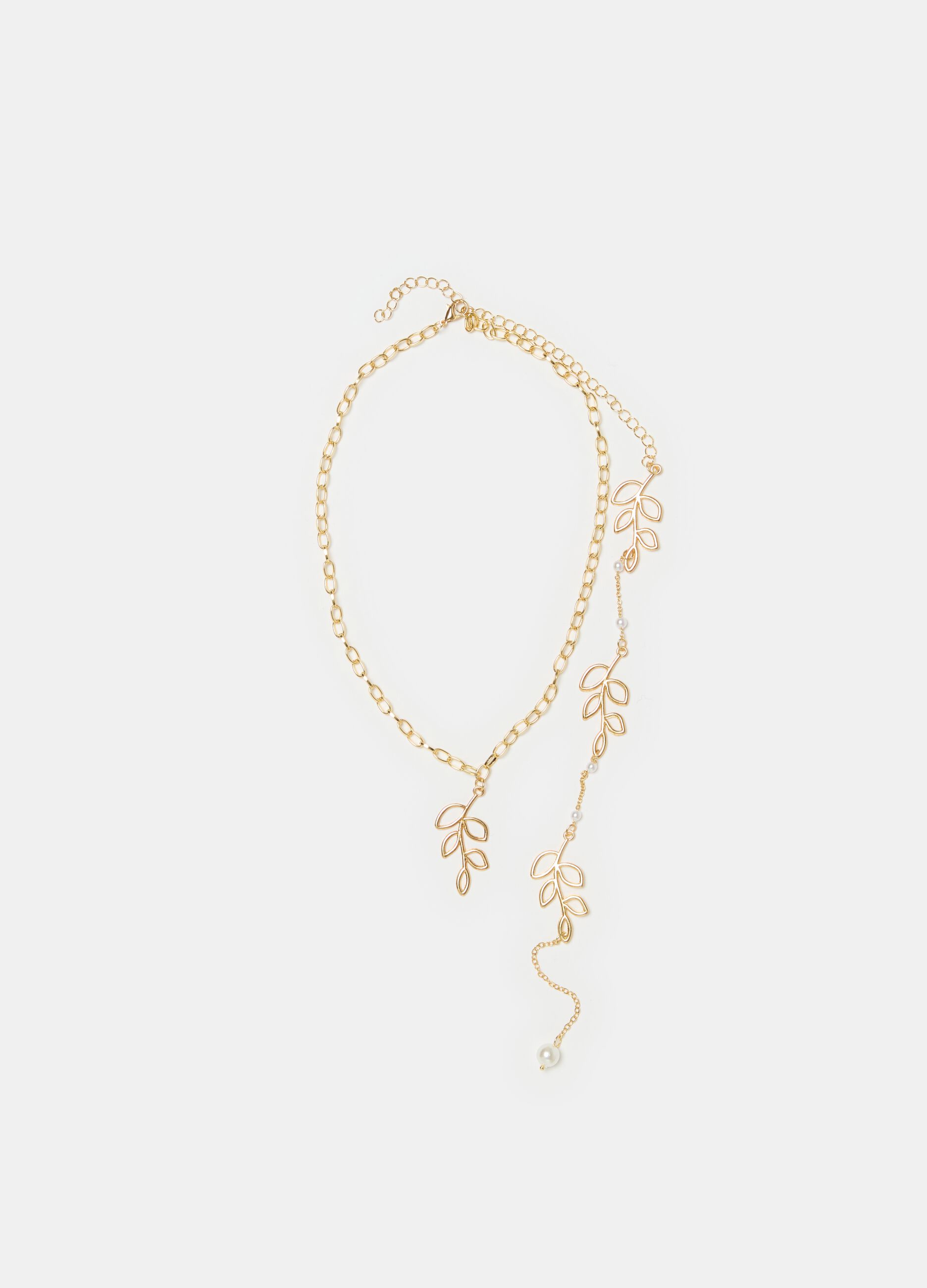 Chain necklace with leaves and pearls
