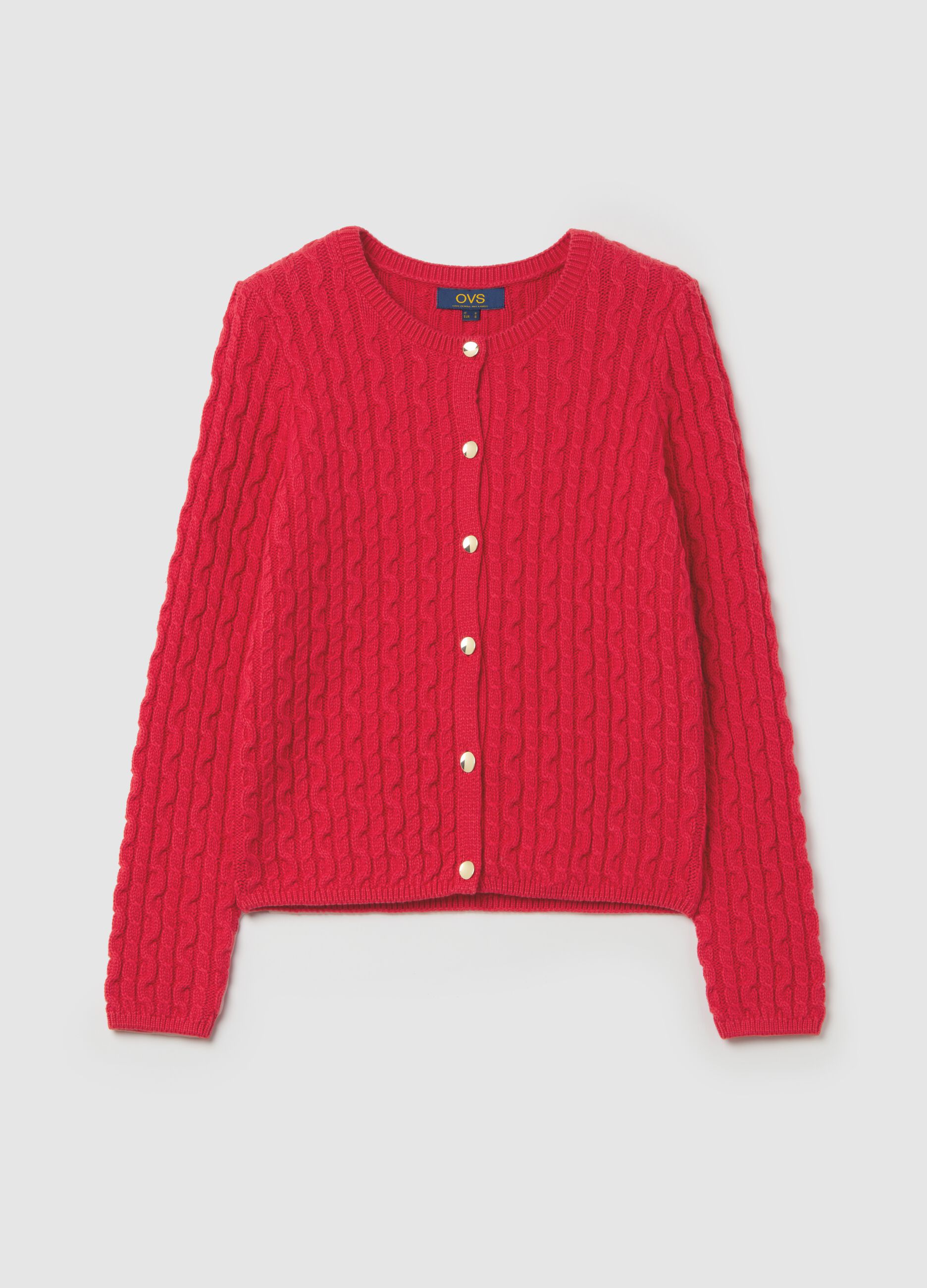Cable-knit cardigan with golden buttons